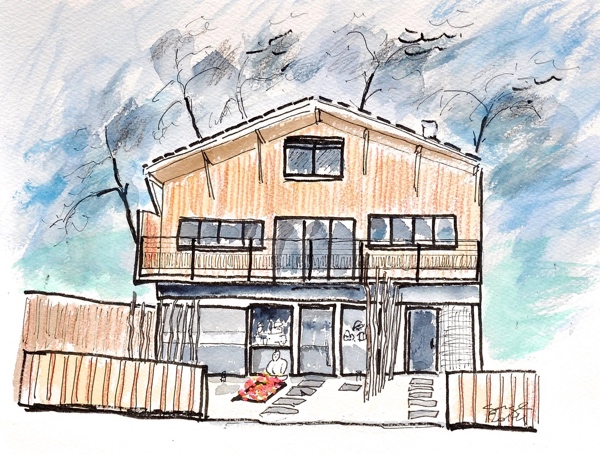La maison familiale au Canon, dessinée par le père de Nicolas, artiste peintre.