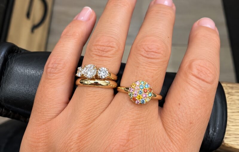 Bague trilogie diamants & bague diamants de couleurs, création NC Joaillier
