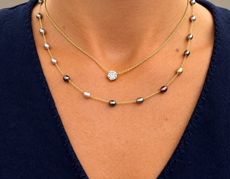 Collier diamants & collier Keshies, création NC Joaillier